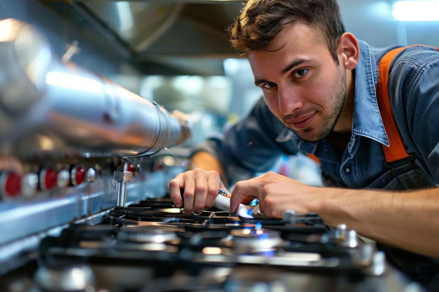 Appliance Repair vs Replacement: Technician making repairs to industrial catering equipment.
